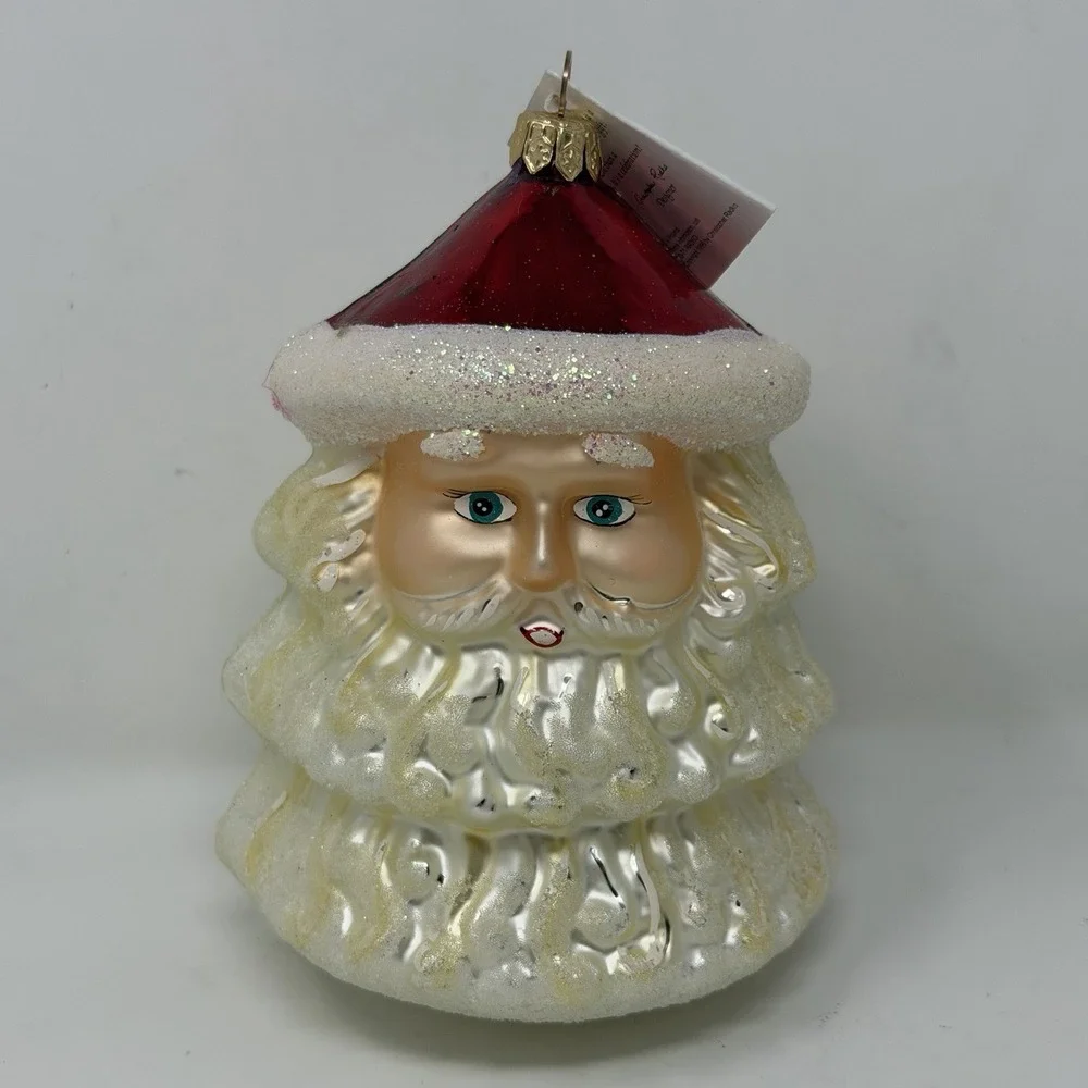 Christopher Radko 1996 Santa Face Head Glass Ornament White Beard w/ Box & Tag